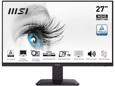 MSI Pro MP273QV 27  QHD 2560 X 1440 (2K) 75 Hz Built-in Speakers Flat Panel Moni • $129.99