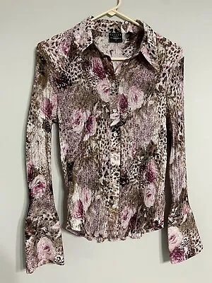 B Moss Purple Floral Ruffled Button Up Blouse Womens Medium  • $8