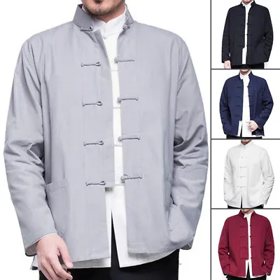 Men Traditional Chinese Tang Suit Coat Jacket Wing Chun Kung Fu Tai Chi Uniform • $25.99