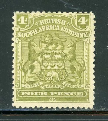 RHODESIA 64 SG82 MH 1898-1908 4p Olive Coat Of Arms CV$21 • $12.59