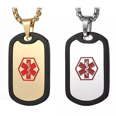 Free Custom Engraving Stainless Steel Medical Alert ID Dog Tag Pendant Necklace • $9.89