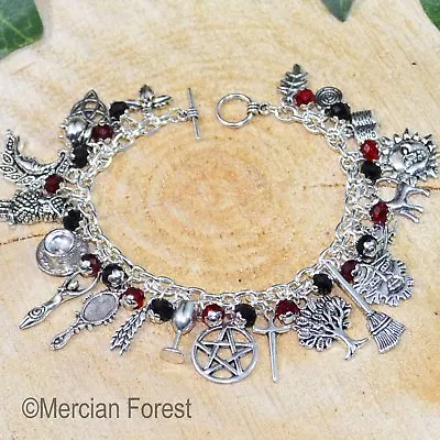 Gothic Witches Charm Bracelet - Pagan Jewellery Wicca Witchcraft Gothic • £13.50