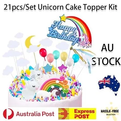$6.29 • Buy 21PCS Unicorn Cake Topper Party Supply Decorations Decor Wedding Birthday Child