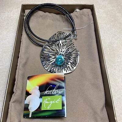 Hagit Gorali Sterling Silver Blue Kalos Lily Pad Pendant 20  Necklace Israel • $135