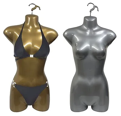 2 Pack:  1 Gold & 1 Silver Female Torso Mannequin + Hanging Hooks - 2 Count • $59.45