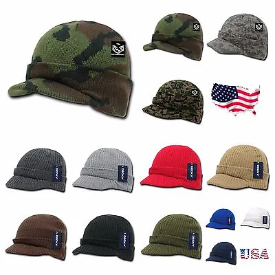 Mens Women Knit Beanie With Visor Bill Ski Digital Camouflage Winter Sports Hat • $13.29