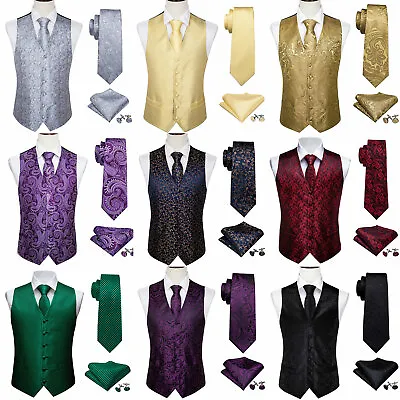 $16.99 • Buy Mens Dress Vest Large Burgundy Mens Silk Black Tie Vests Set Vintage Waistcoat S