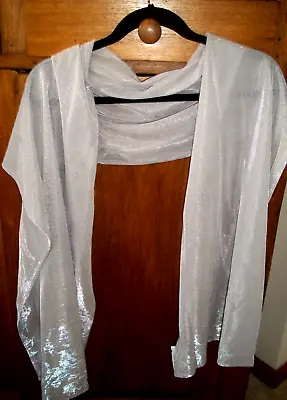 NWT Cejon Silver Metallic Knit Dressy Evening Wrap Shawl Scarf 18  X 75  • $12.50