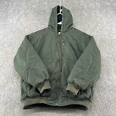 Cabelas Jacket Mens Large Green Parka Canvas Roughneck Lined Hooded Thinsulate • $64.95