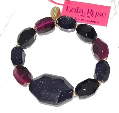 Lola Rose Kaspar Blue Sandstone & Fuchsia Tigers Eye & Gold Bracelet Brand New • £52