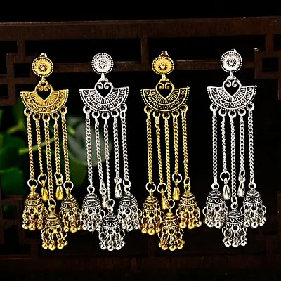 Vintage Jhumka Jhumki Ethnic Long Tassel Bell Drop Earrings Gypsy Indian Jewelry • $4.94