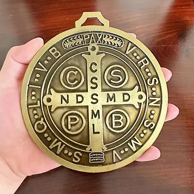 St Benedict Cross Medal Vintage Brass Large 5 Inch Roman Medalla De San Benito • $12.50