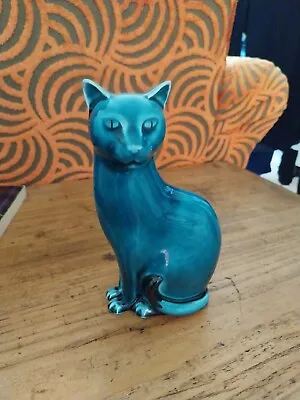 £10 • Buy Poole Pottery Cat Ornament. Blue. No Damage. 17cm From Base To Tip Of Ears.
