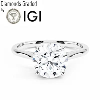 IGI 3 CT Lab Created Round Diamond Solitaire Halo Engagement Ring 950 Platinum • £1874