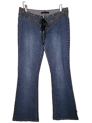 Vintage Mudd Jeans Tie Front Sz 13 Sz 30x32 Flare Hippie Boho Y2K Western Hippie • $21.79