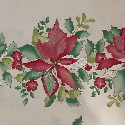 Vintage Christmas Poinsettia Tablecloth 60” By 102” • $22