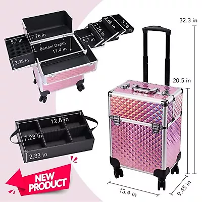 Large Rolling Makeup Train Case Cosmetic Trolley Traveling Trunk Nail Supplies • $161.13
