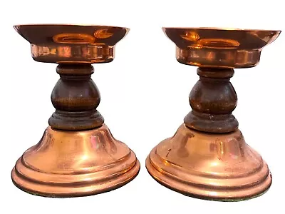 Vintage Coppercraft Guild Round Copper Hurricane Candlestick Candle Holders • $25.20