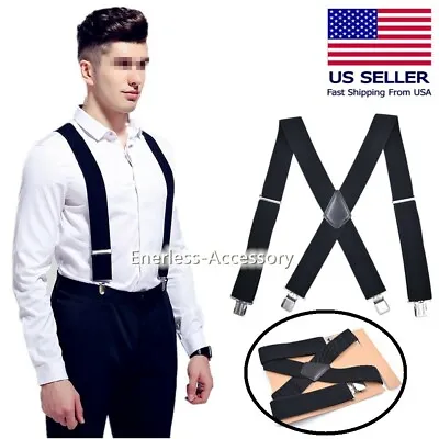 $11.99 • Buy Mens Braces Suspenders Black 50mm X Back Heavy Duty Biker Snowboard Trousers