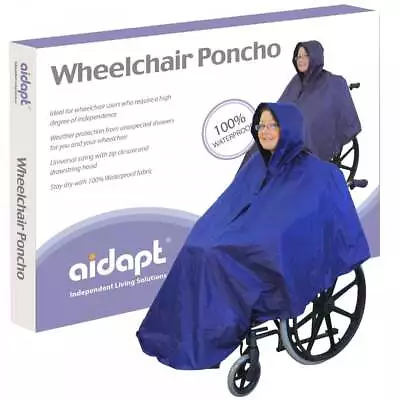 Aidapt Wheelchair Rain Cover Warm Dry Poncho Waterproof Cape Hood Universal Blue • £21.99