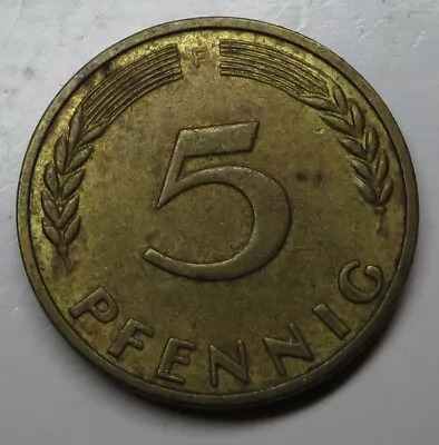 Germany-Federal Republic 5 Pfennig 1950F Brass Clad Steel KM#107 • $1.25