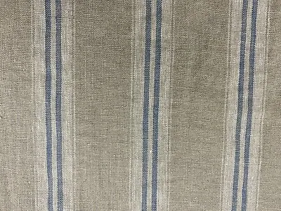 French Vintage Linen Fabric Stripe Petrol Blue Grey Curtain Blind Upholstery • £2.99