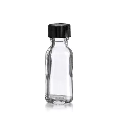 1/2 OZ [15 ML] Clear Boston Round Glass Bottles With Black Cone Caps *Choose QTY • $9.99