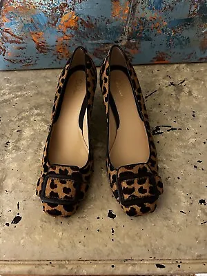 J Crew Leopard Calf Hair Leather Buckle Kitten Heel Pump Shoe-10B • $49