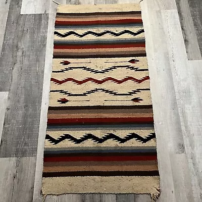 VTG Southwestern Indian Earth Tone Beige Textile Wool Striped Rug Saddle Blanket • $135