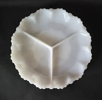 Vintage White Milk Glass Divided Party Appetizer Snack Platter Plate 10 Inches • $14.99