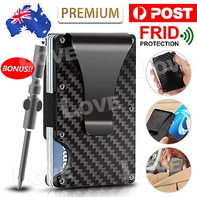 $8.95 • Buy Men Slim Carbon Fiber Credit Card Holder RFID Blocking Metal Wallet Money Clip A