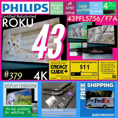 Philips 43  4k Ultra HD(2160p Roku Smart LED TV 43PFL5756/F7 A With Remote/Stand • $146.87