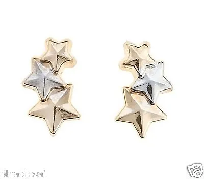 9ct Gold Andralok Small Triple 5 Star Stud Earrings Kids Girls Mums X'MAS GIFT N • £16.90