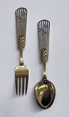 A Michelsen Sterling Silver Gold Wash Enamel  Blue Birds  Spoon/Fork 1937 • $145.95