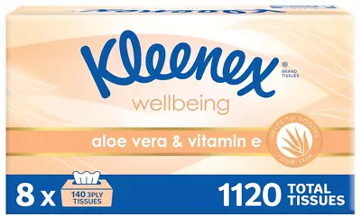 Kleenex Aloe Vera & Vitamin E 3 Ply Facial Tissues 1120 Count (8 X 140 Pack) AU • $44