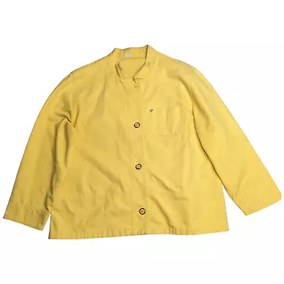 Vtg 1970s New Man Collection Bright Yellow Collarless Button Up Cotton Jacket M • $59