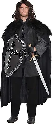 Furry Cloak Medieval Warrior Adult Mens Black Halloween Fancy Dress Costume • £24.99