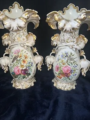 A PAIR OF Antiques PARIS FRENCH VASES Vieux Bruxelles. Circa 1900 LARGE • $600