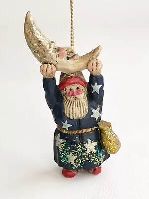 Pam Shifferl Blue Wizard Santa Crescent Moon Folk Art Christmas Ornament Midwest • $36