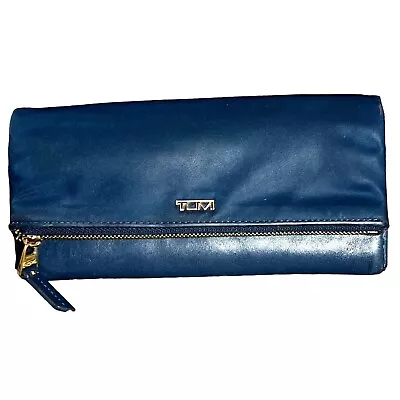 Tumi Wallet Womens Blue Voyageur Flap Continental Nylon Leather Trim Snap Travel • $28.88