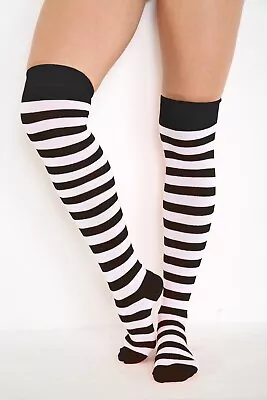 Ladies Stripe Stripy Striped Over The Knee Thigh High Long Socks 32 Colours 4-6 • £3.49