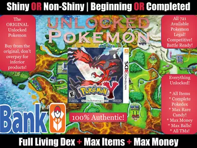 Authentic Unlocked Pokemon Y + All 721 Pokemon Legal Shiny Max Item Money Events • $97.99