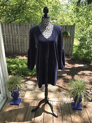 Madewell Velvet Mini Dress V-neck Smoky Blue Long Sleeve Size Medium EUC YC • $24.74