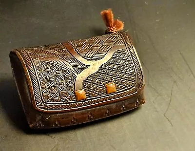 Unusual Antique Manju Wooden Netsuke In The Shape Of Tobacco Pouch Usually With • £361.93