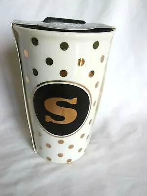 £18.65 • Buy  Double Walled Hot/Cold Thermal Mug Ceramic  Polka Dot Monogram S New