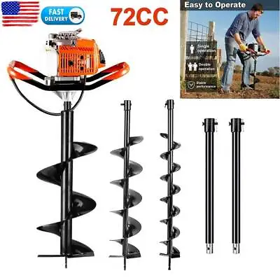 62/72CC Post Hole Digger Gas Powered Earth Auger Borer Fence Ground Drill+3 Bit. • $145.99