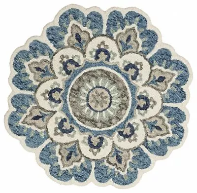 Durable 6? Round Blue Modern Floral Area Rug • $309.01