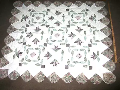 Lovely Machine Sewn Cream W/Muted Print Scalloped Edge Cotton Crib Quilt 54 X 46 • $17.99