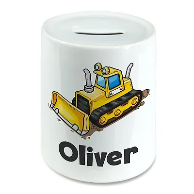 Personalised Any Name Bulldozer Kids Savings Money Box Piggy Bank. Boys Girls • £14.29