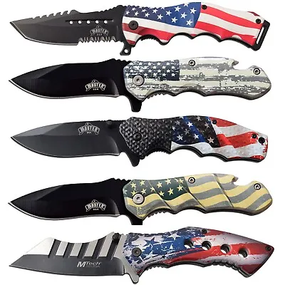 USA AMERICAN FLAG STARS & STRIPES SPRING ASSISTED FOLDING POCKET KNIFE EDC Open • $6.95